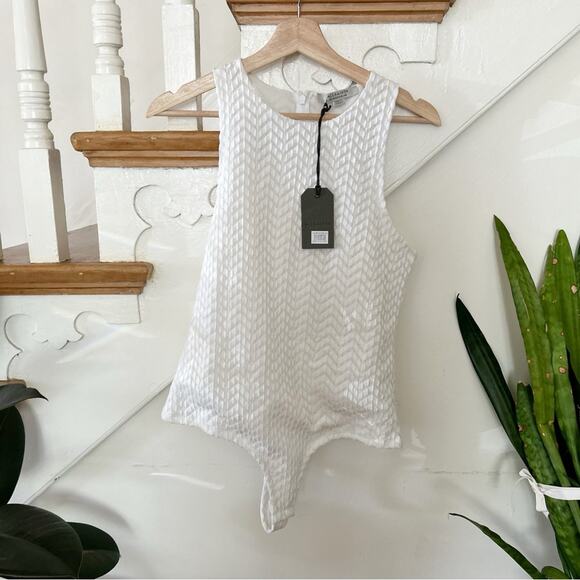 NWT AllSaints Rae Lace Bodysuit Herringbone Mesh Back Zip Thong Size 10 - Picture 2 of 9
